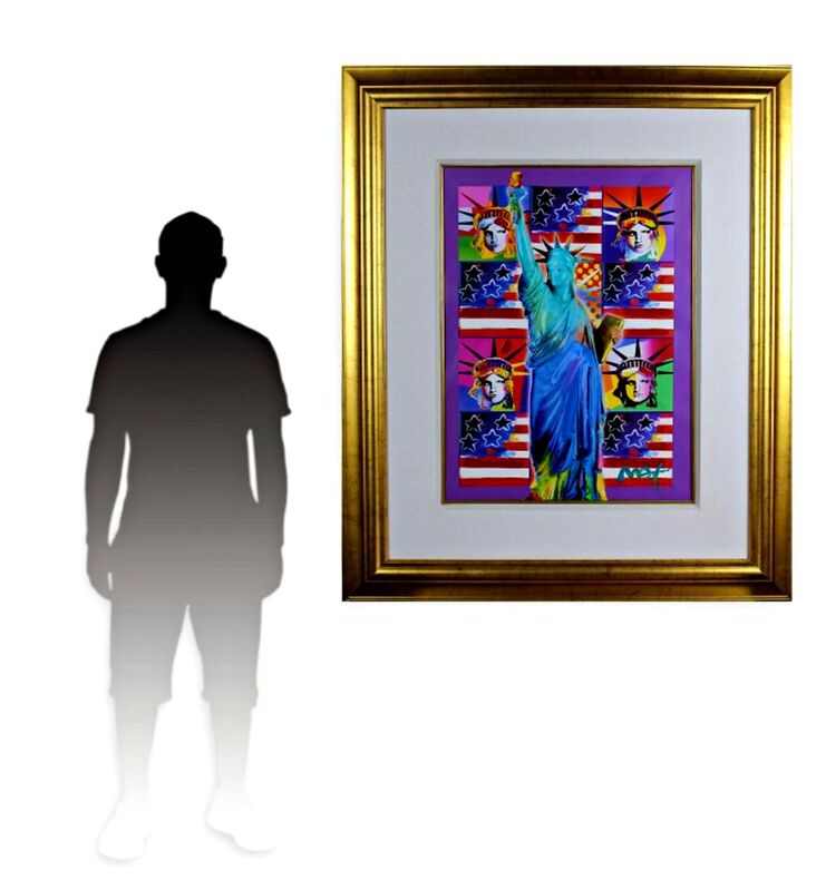 Peter Max, ‘United We Stand: Four Statues of Liberty with Blue Statue of Liberty’, 2001, Painting, Unique acrylic and Mixed Media painting. Hand Signed. Framed., Alpha 137 Gallery