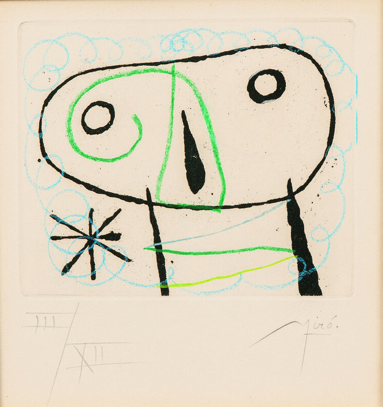 Joan Miró, ‘Image from the Suite La bague d'aurore’, 1957, Print, Aquatint in black with crayon drawing by the artist on Rives paper with watermark, Skinner