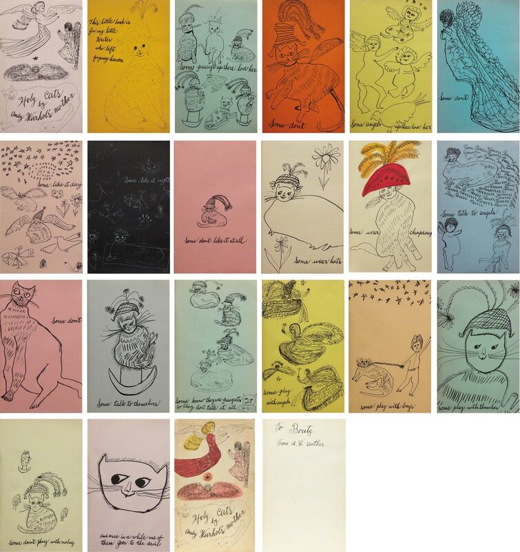 Andy Warhol, ‘Holy Cats by Andy Warhol's Mother’, 1954, Drawing, Collage or other Work on Paper, Artist's book comprised of 20 offset lithographs (one with hand-coloring), on colored wove paper, bound (as issued), with original paper-covered hardcover with offset lithograph and hand-coloring on the front, Phillips