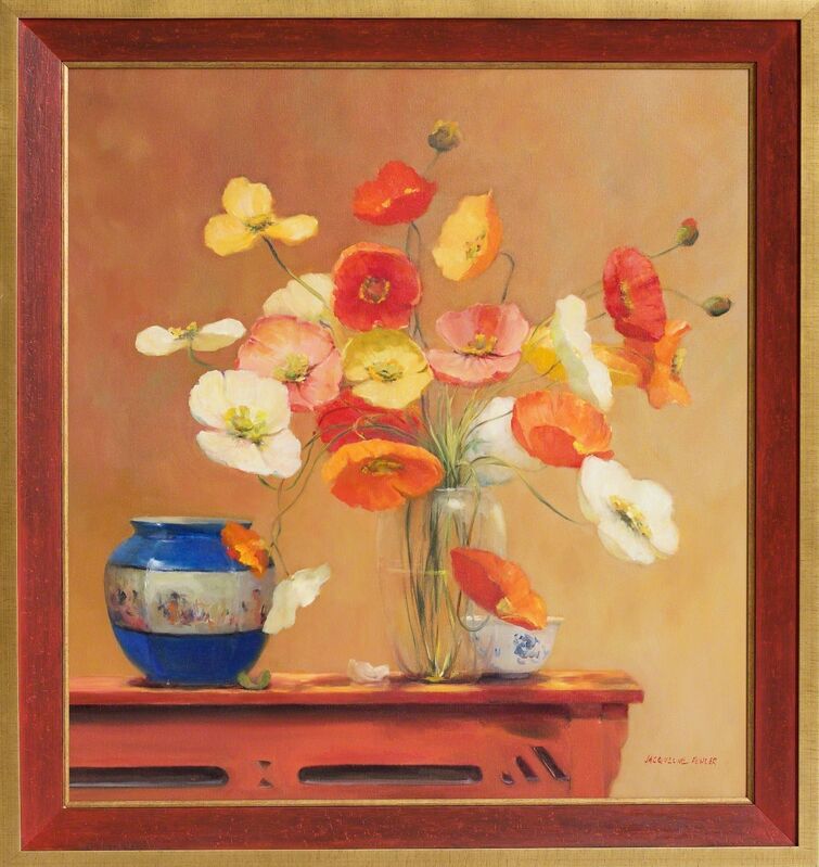 Jacqueline Fowler, ‘'Poppies with Blue planter'’, 2014, Painting, Oil on Canvas, Wentworth Galleries