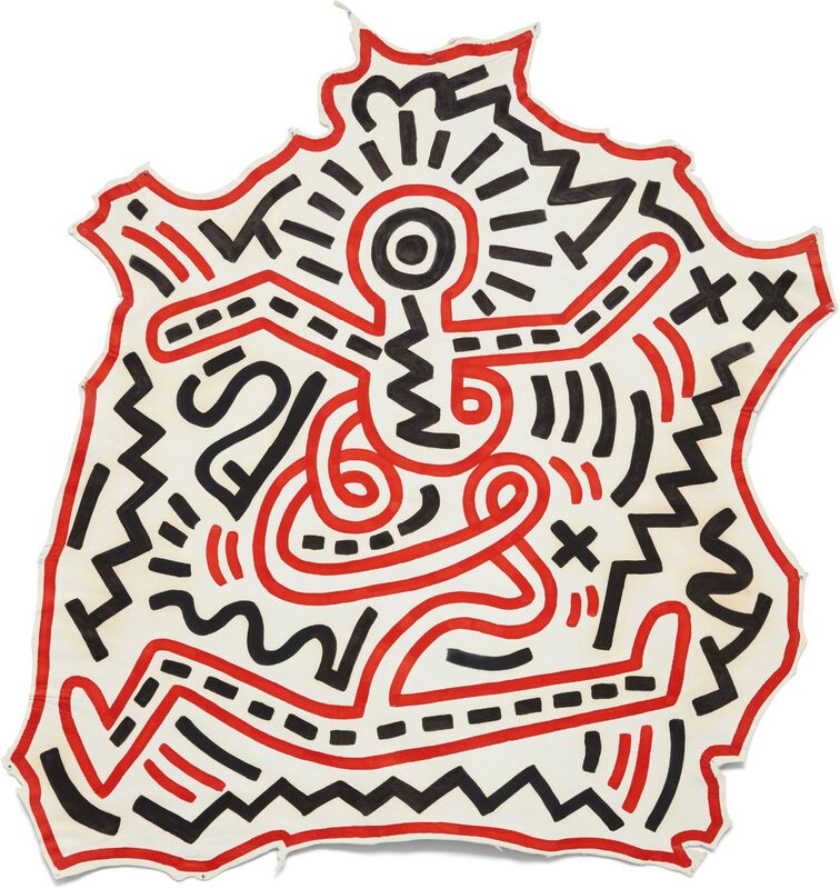 Keith Haring, ‘Untitled’, 1983, Mixed Media, Sumi ink and acrylic on found hide, Phillips