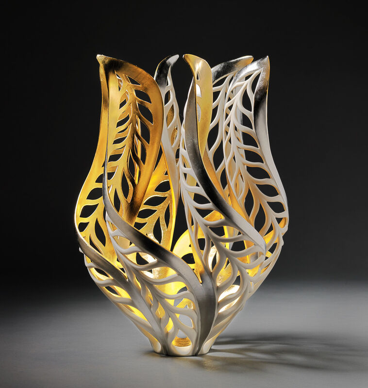 Jennifer McCurdy, ‘Gilded Butterfly Magritte's Vessel’, 2021, Sculpture, Porcelain, 24ct gold, palladium leaf, Steidel Contemporary