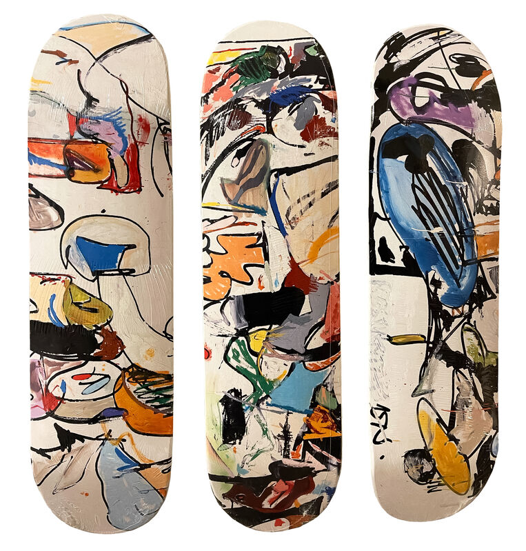Eddie Martinez, ‘Set of Three Skate Decks’, 2016, Ephemera or Merchandise, Screenprint on seven-ply Canadian maple, Artsy x Capsule Auctions
