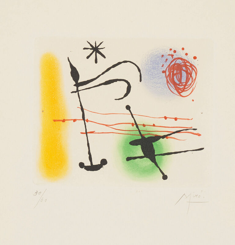Joan Miró, ‘Suite La Bague d'aurore (The Ring of Dawn Suite): one plate’, 1957, Print, Etching and aquatint in colours, on BFK Rives paper, with full margins., Phillips