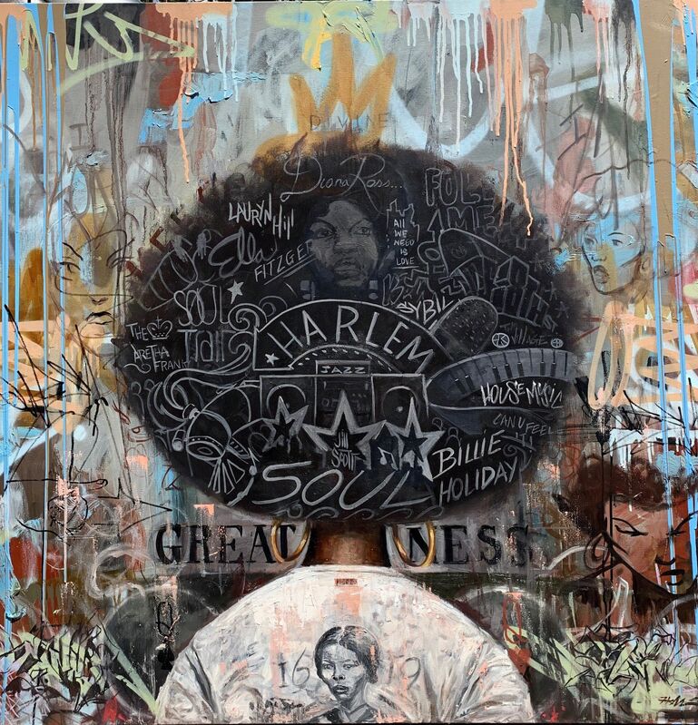 Frank Morrison, ‘Divine Greatness ’, 2019, Painting, Oil and Spray Paint on Canvas, Richard Beavers Gallery