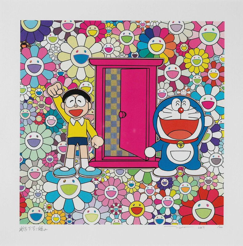 Takashi Murakami, ‘Doraemon: We Came to the Field of Flowers Through Anywhere door (Dokodemo Door)’, 2019, Print, Screenprints in colours with cold stamped gold and silver foil, on smooth wove paper, with full margins., Little Art Piece