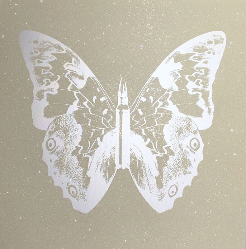 Rubem Robierb, ‘Pearl on Sand Butterfly’, 2014, Painting, Hand painted Silkscreen with diamond dust, Art Angels 