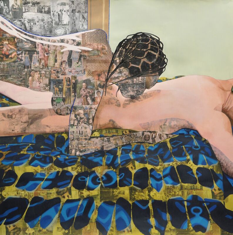 Njideka Akunyili Crosby, ‘Thread’, 2012, Drawing, Collage or other Work on Paper, Acrylic, charcoal, pastel, color pencils, and xerox transfers on paper, New Museum