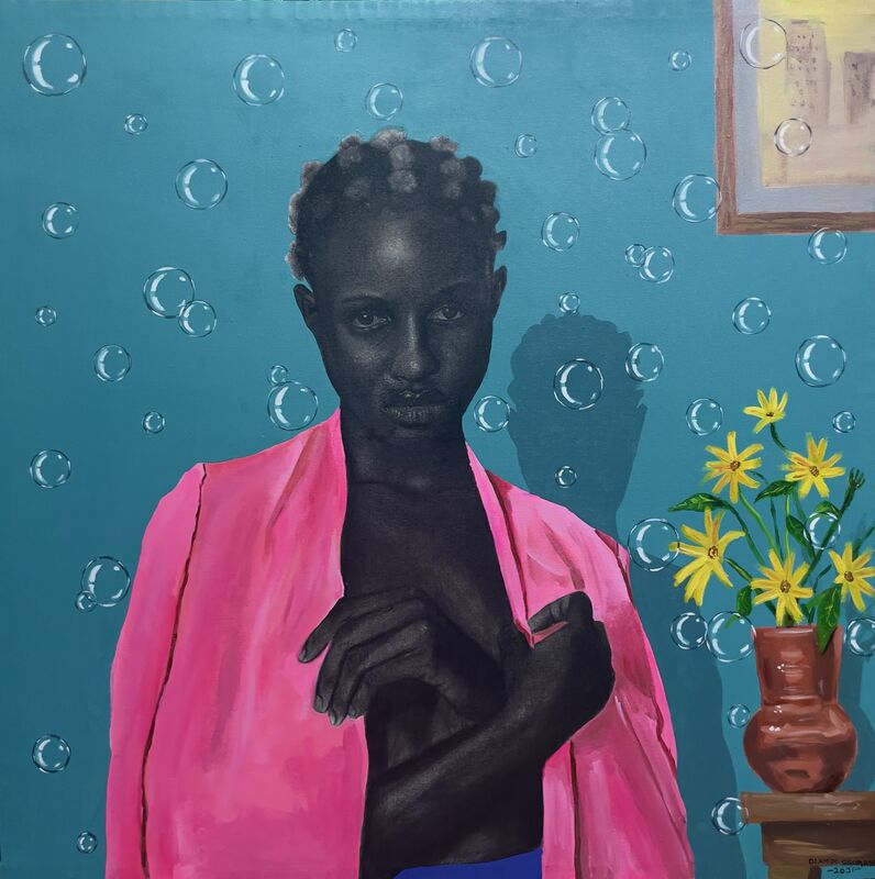 Olamide Ogunade, ‘The Pink Cloak ’, 2021, Painting, Acrylic & charcoal on canvas,  TAAG Gallery 