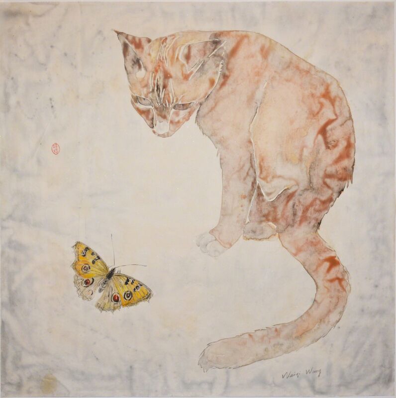 Weiqi Wang, ‘Cat and Butterfly’, 2014, Painting, Chinese brush painting, Ronin Gallery