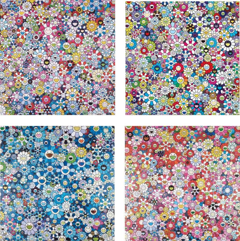Takashi Murakami, ‘Shangri-La Blue; Shangri-La Pink; Bouquet of Love; and Shangri-La Shangri-La Shangri-La’, 2012; and 2016, Print, Four offset lithographs in colours, on smooth wove paper, the full sheets., Phillips
