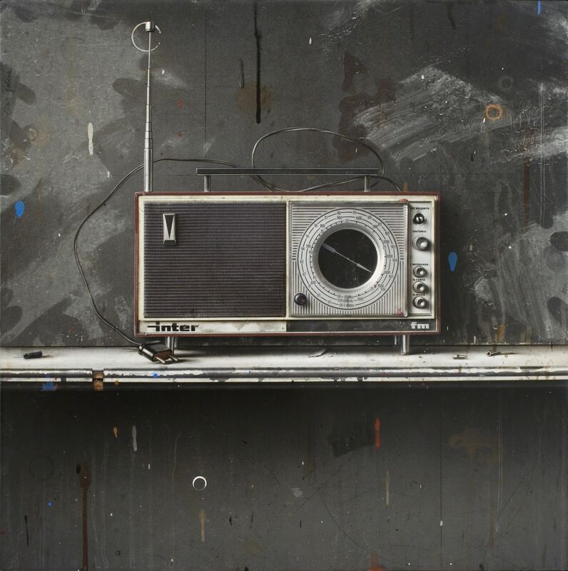 César Galicia, ‘Bodegón con Radio Inter (Still Life with Radio Inter)’, 2014, Painting, Mixed media on plaster and wood, Forum Gallery