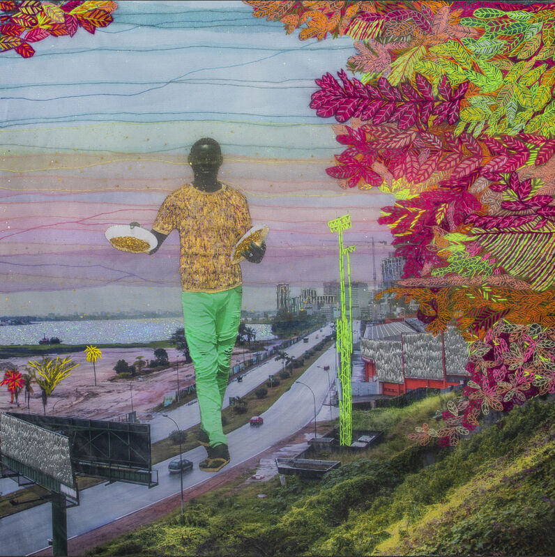 Joana Choumali, ‘Full Potential, Series Albahian’, 2019, Mixed Media, Mixed media, embroidery and collage manual on digital photo printing on cotton canvas embroidery on chiffon and tulle over cotton. Unique Piece, Gallery 1957