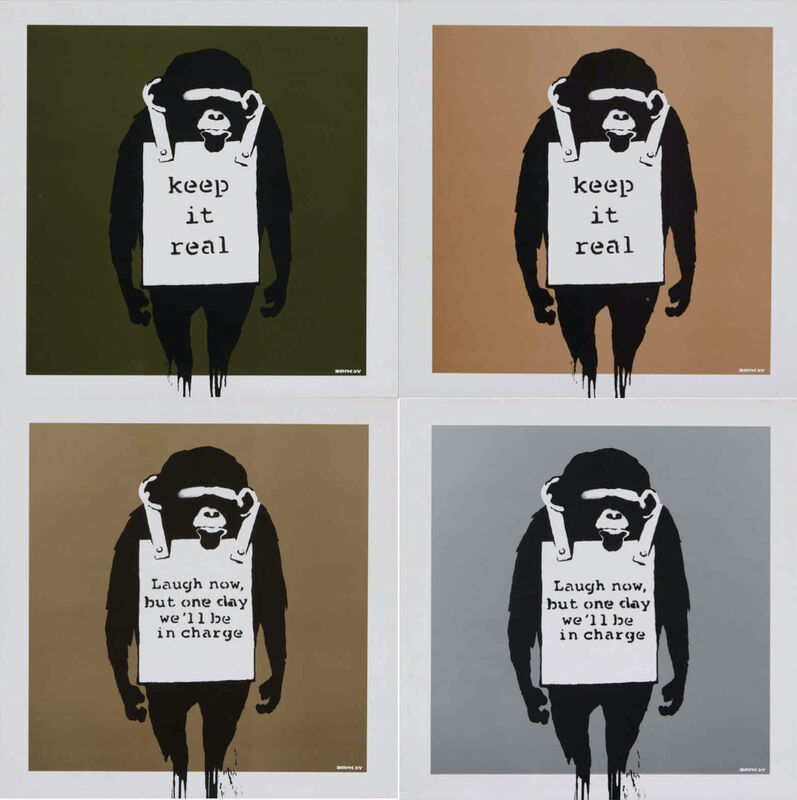 Banksy, ‘Laugh now / Keep it Real Record Set of 4’, 2008, Print, Screenprint on paper with vinyl record, artempus