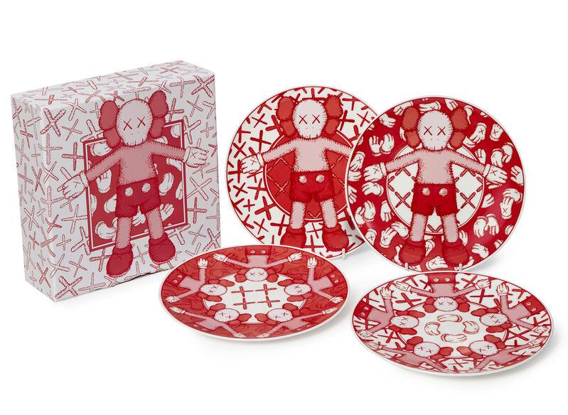 KAWS, ‘Plates’, 2019, Design/Decorative Art, Set of four ceramic plates in red, Roseberys