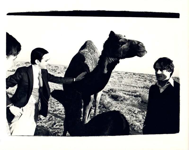 Andy Warhol, ‘Andy Warhol, Photograph of Fred Hughes and Jed Johnson with Camel in Kuwait 1977’, 1977, Photography, Silver gelatin print, Hedges Projects