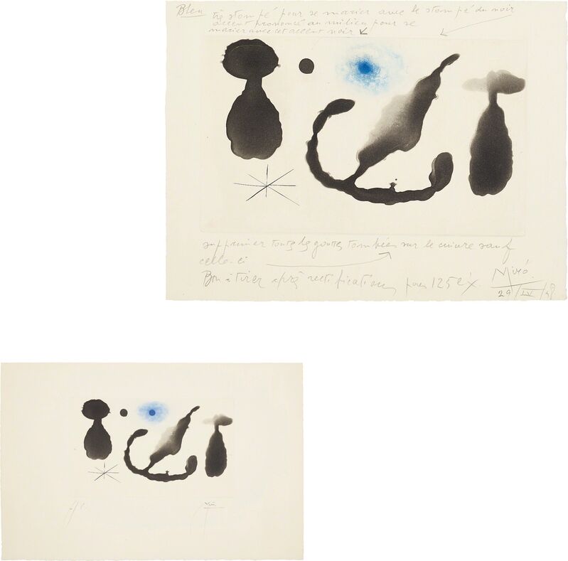 Joan Miró, ‘Saint James Park au crépuscule (Saint James Park at Dusk): two impressions’, 1958, Print, Two aquatints with engraving in blue and black, on Rives BFK paper, with full margins, Phillips