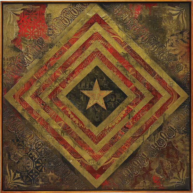 Shepard Fairey, ‘Power & Glory Flag 1’, 2014, Mixed Media, Mixed media, stencil, silkscreen and collage on canvas, in artist's frame, Phillips