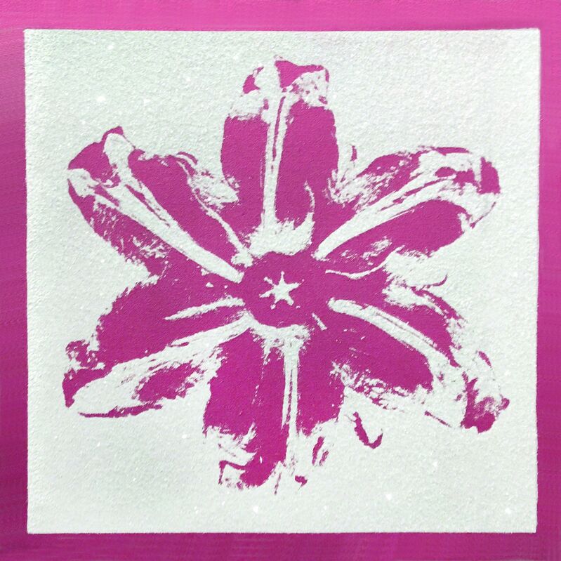 Rubem Robierb, ‘Power Flower - Pink on White’, 2018, Print, Silkscreen with hand painting and diamond dust, Taglialatella Galleries