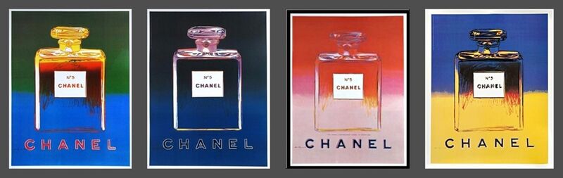 Andy Warhol, ‘Chanel No. 5  (Suite of Four (4) Separate  Limited Edition Works on thin linen canvas backing)’, 1997, Print, Offset lithograph in colors on wove paper with elegant thin linen canvas backing, Alpha 137 Gallery Gallery Auction