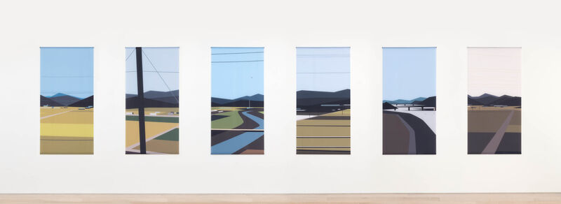 Julian Opie, ‘Seoul - Busan 6’, 2018, Print, A series of 6 dyed nylon banners on steel hanging rails, Cristea Roberts Gallery