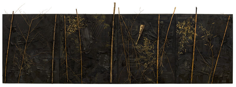 Shang Yang 尚扬, ‘Washing Bamboo-2 浴竹图-2’, 2013, Mixed Media, Aspalt ,bamboo,iron and soil on canvas, Linda Gallery
