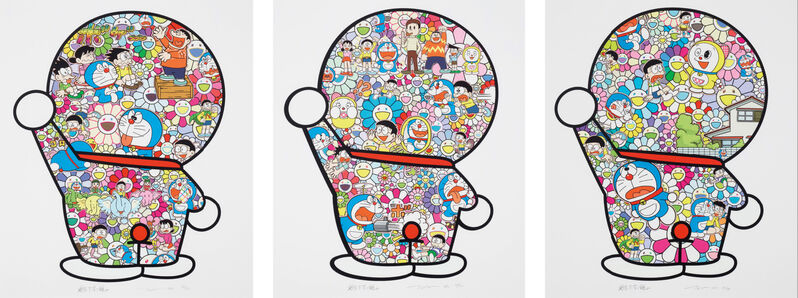 Takashi Murakami, ‘Doraemon in the Field of Flowers, Mr. Fujiko F. Fujio and Doraemon Are in the Fields, Doraemon’s Daily Life (Set of 3)’, 2019, Print, Silk Screen Print, Little Art Piece