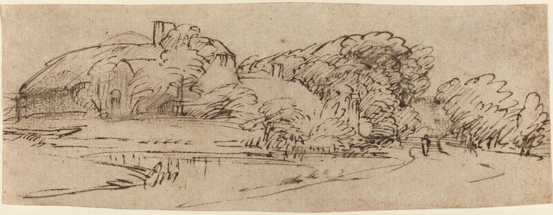 Rembrandt van Rijn, ‘A Landscape with Farm Buildings among Trees’, ca. 1650/1655, Drawing, Collage or other Work on Paper, Pen and brown ink with brown wash on laid paper, National Gallery of Art, Washington, D.C.
