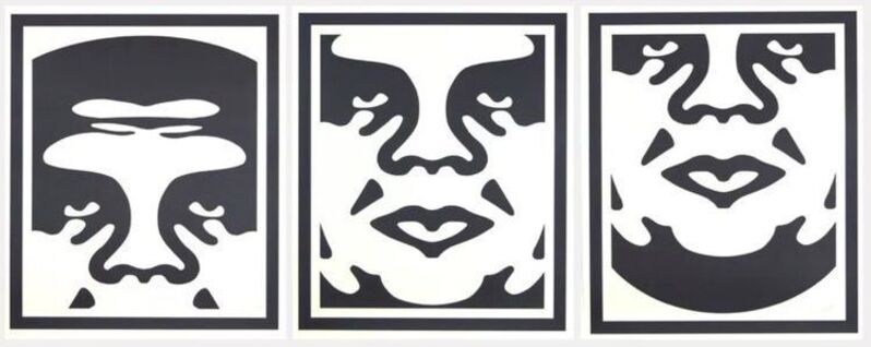 Shepard Fairey, ‘Obey 3 Face (White)’, 2019, Print, 3 offset lithograph prints on thick white paper, Samhart Gallery