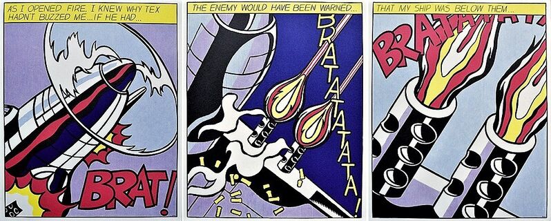 Roy Lichtenstein, ‘As I Opened Fire (triptych)’, 2002, Print, Offset lithograph in colors in three panels, michael lisi / contemporary art