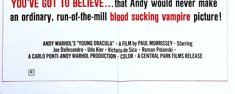 Andy Warhol, ‘Young Dracula Movie Poster (1974)’, 1976, Ephemera or Merchandise, Offset Lithograph Poster. Unframed., Alpha 137 Gallery