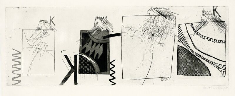 David Hockney, ‘Three Kings and a Queen’, 1961, Print, Etching and aquatint with pen and ink additions on wove paper, Christie's