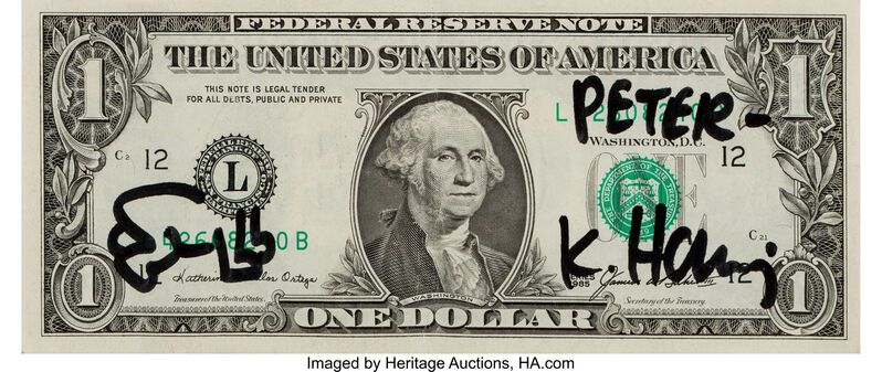 Keith Haring, ‘One dollar’, c. 1985, Other, Ink on dollar bill, Heritage Auctions