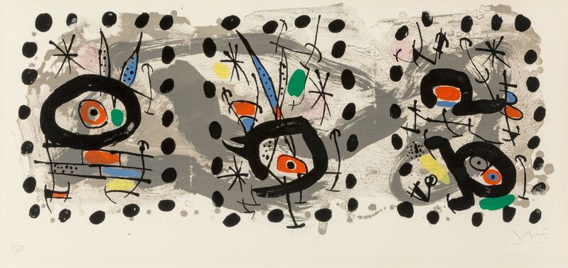 Joan Miró, ‘Solar Bird, Lunar Bird, Sparks’, 1967, Print, Moderate mat burns; moderate scattered foxing spots; toning verso. Matted and framed under glass. <br>Framed Dimensions 23.5 X 39 Inches, Heritage Auctions