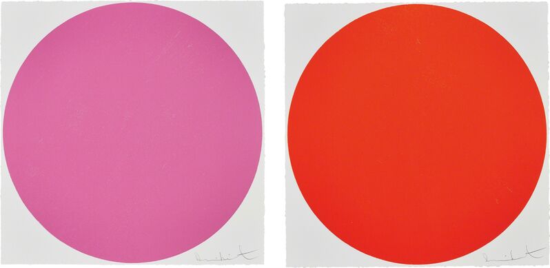 Damien Hirst, ‘Quisqualic Acid; and Mepartricin, from 40 Woodcut Spots’, 2011, Print, Two woodcuts in colours, on Somerset Textured paper, the full sheets., Phillips