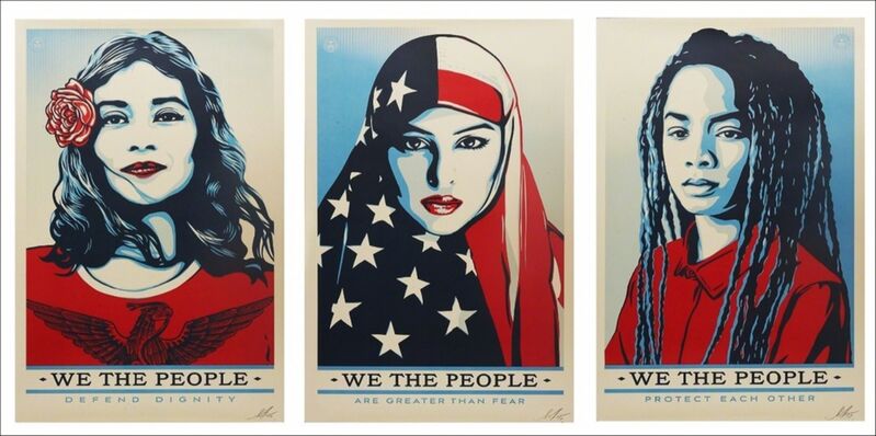 Shepard Fairey, ‘We the People, Suite of Three (3) Hand Signed Lithographs’, 2017, Print, Triptych (set of three) of three limited edition offset lithograph prints. each hand signed. unframed., Alpha 137 Gallery Gallery Auction