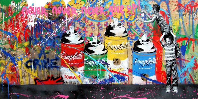 Mr. Brainwash, ‘Never Never Give Up! ’, 2017, Mixed Media, Stencil and mixed media on canvas, Bivins Gallery