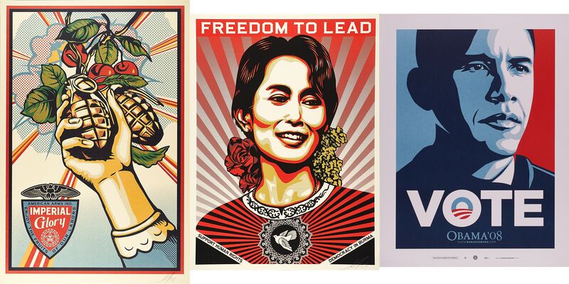 Shepard Fairey, ‘Imperial Glory, Aung San Suu Kyi and Vote’, Print, Two offset lithographs in colors and one screenprint in colors, Rago/Wright/LAMA