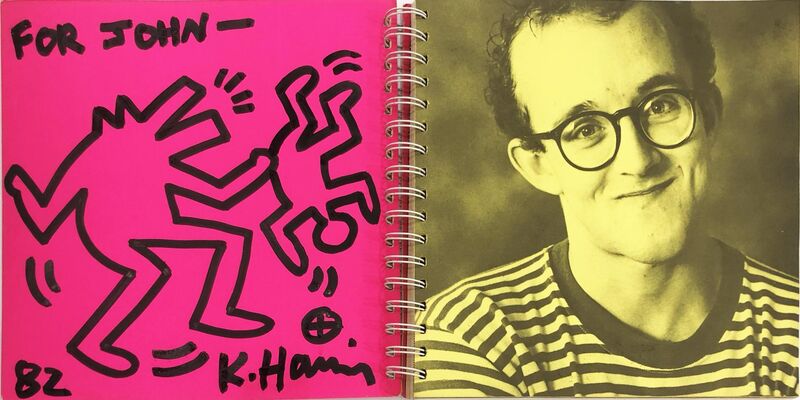 Keith Haring, ‘Untitled Drawing "For John"’, 1982, Drawing, Collage or other Work on Paper, Marker drawing on Tony Shafrazi Spiral Book/Slipcase, Hamilton-Selway Fine Art