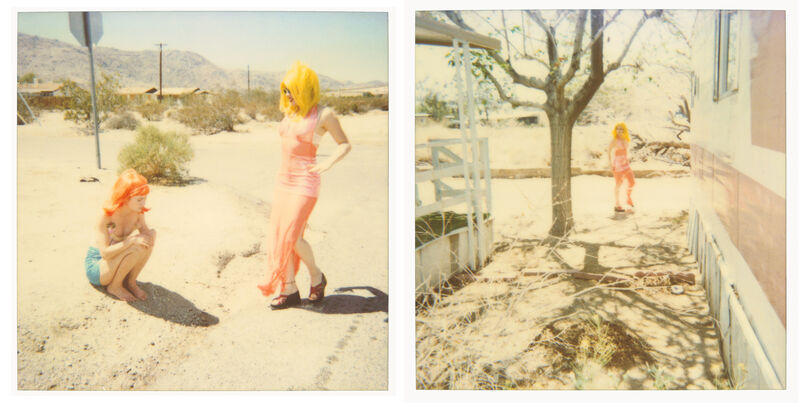 Stefanie Schneider, ‘Radha and Max on Dirt Road (29 Palms, CA) diptych’, 1999, Photography, 2 analog C-Prints, hand-printed by the artist, printed on Fuji Crystal Archive Paper, matte surface,  based on 2 Polaroids. Mounted., Instantdreams