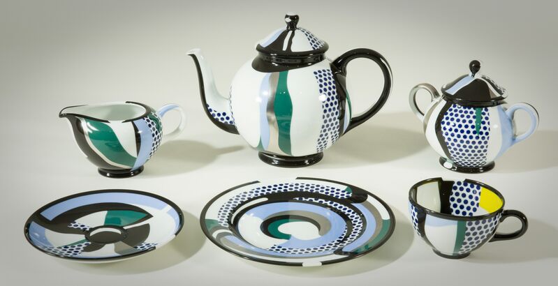 Roy Lichtenstein, ‘Set of 21 Works: Tea Set’, 1984, Design/Decorative Art, Complete set of 21 glazed porcelain dishes, each with the artist's stamped signature on the underside, with certificate and original black wooden foam-lined box., Track 16 Gallery