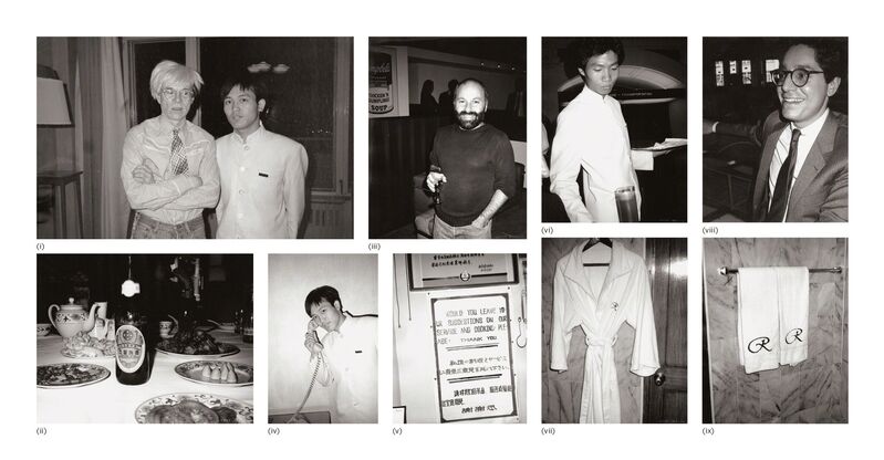 Andy Warhol, ‘Nine works: (i) Andy Warhol and Bellboy; (ii) Restaurant Table; (iii) Joe d'Urso; (iv) Bellboy; (v) "Suggestion Please" Sign; (vi) Waiter; (vii) Bathrobe; (viii) Jeffrey Deitch; (ix) Hotel Bath Towels’, 1982, Photography, Nine gelatin silver prints, Phillips