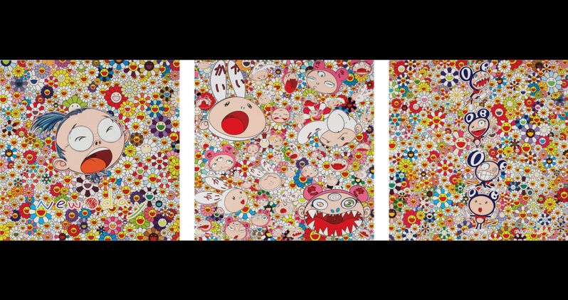 Takashi Murakami, ‘New Day: Self Portrait; New Day: DOB Totem Pole; and New Day: Lots, Lots of Kaikai and Kiki’, 2011, Print, Offset lithograph in colors, on smooth wove paper, the full sheet, all S., Little Art Piece