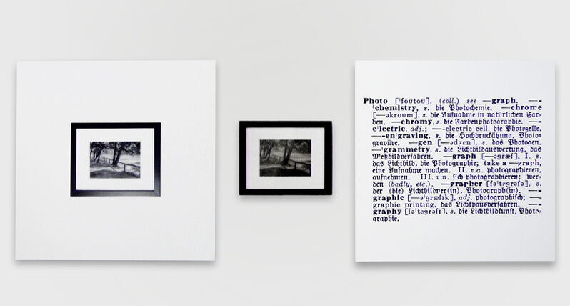 Joseph Kosuth, ‘One and Three Photograph [Eng./Germ.]’, 1965, Installation, 1 original b/w framed photograph, 2 b/w mounted photos, Mireille Mosler Ltd.
