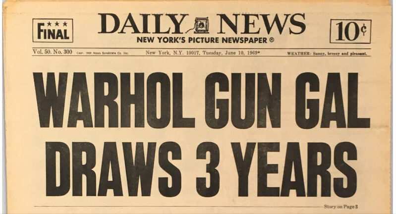 Andy Warhol, ‘"Andy Warhol Gun Gal Draws 3 Years!" ’, 1969, Ephemera or Merchandise, Newspaper, Lot 180 Gallery