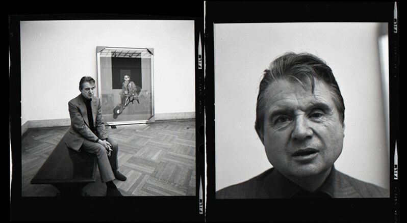 Harry Benson, ‘Francis Bacon at the Metropolitan Museum of Art (Diptych), New York’, 1975, Photography, Archival Pigment Print, Staley-Wise Gallery