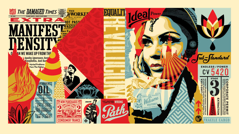 Shepard Fairey, ‘Damaged Wrong Path Mural (Large Format)’, 2018, Print, 5 color screen print on cream 100% cotton custom archival paper by Legion Paper with hand-deckled edges. Signed by Shepard Fairey. Numbered edition of 75., Pop Fine Art