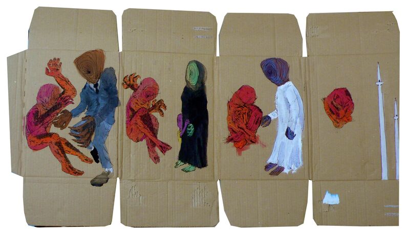 Ali Abdel Mohsen, ‘Slow War’, 2017, Mixed Media, Mixed Media on Cardboard, Contemporary Art Platform Kuwait