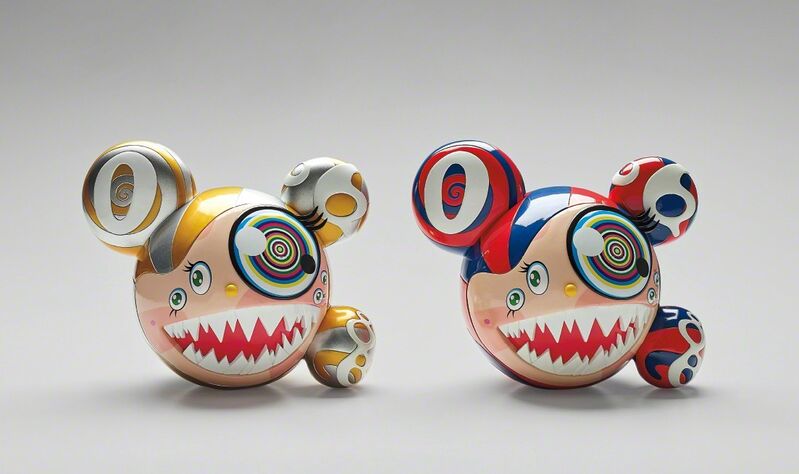 Takashi Murakami, ‘ComplexCon: Mr. Dob (Red/Blue); and ComplexCon: Mr. Dob (Gold)’, 2016, Sculpture, Two vinyl multiples with hand-printing in colours, each contained in the original silk-lined, printed cardboard boxes., Phillips