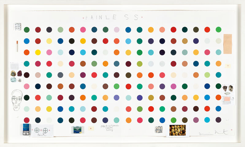 Damien Hirst, ‘Painless’, Mixed Media, Graphite, printed paper, receipt, ink, cigarette, cigarette pack, Paracetamol box, aluminum pill foil and pills collaged on aquatint, Seoul Auction